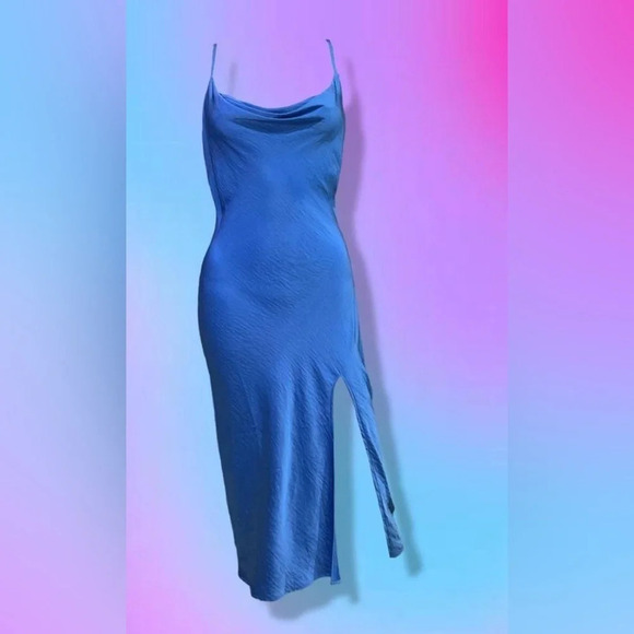 J For Justify Navy Blue Satin Dress Size Large - Picture 1 of 11